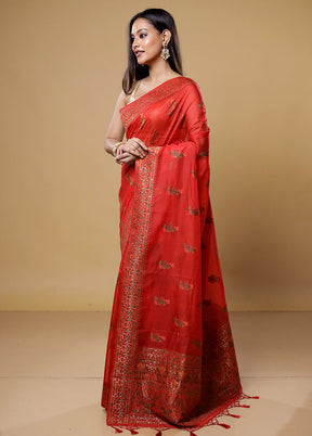 Red Organza Saree With Blouse Piece