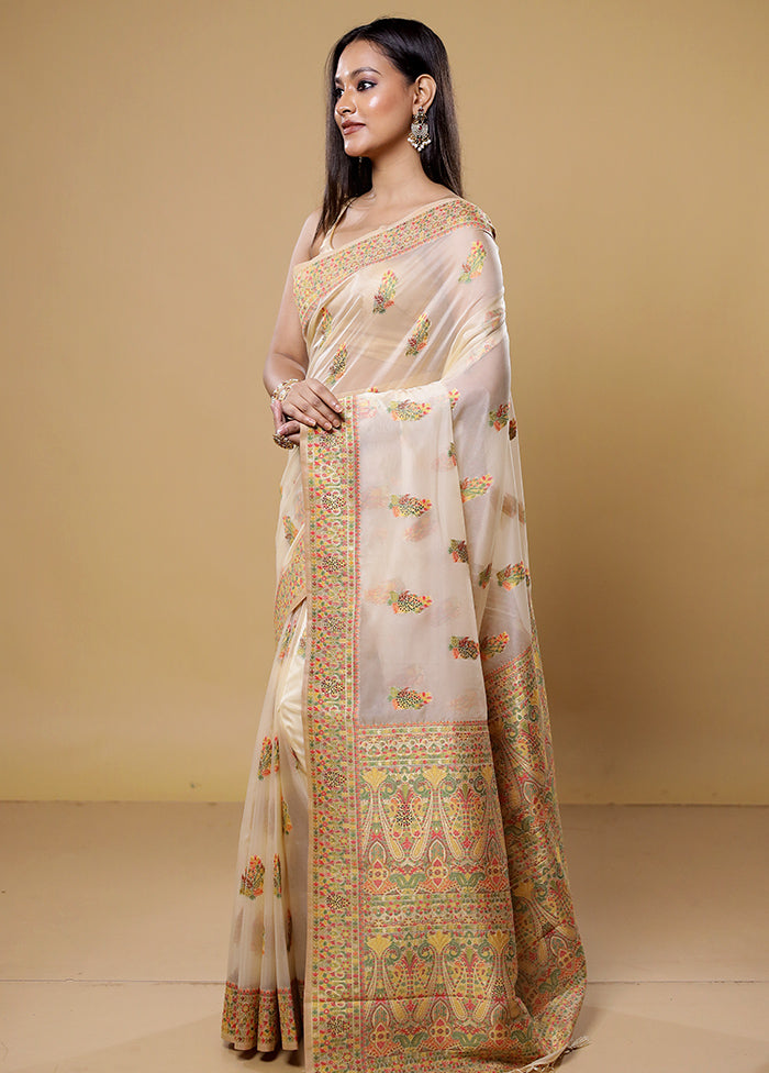 Cream Organza Saree With Blouse Piece