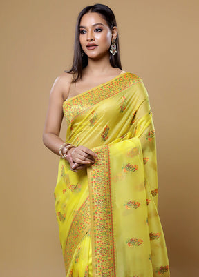 Yellow Organza Saree With Blouse Piece