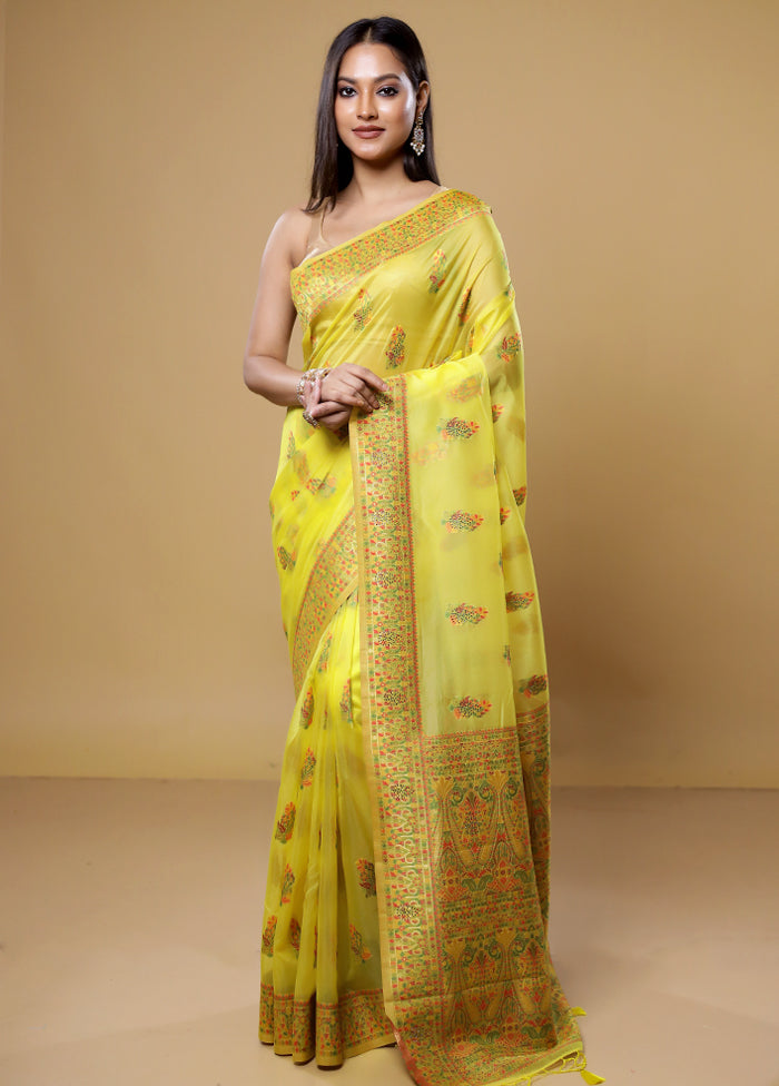 Yellow Organza Saree With Blouse Piece