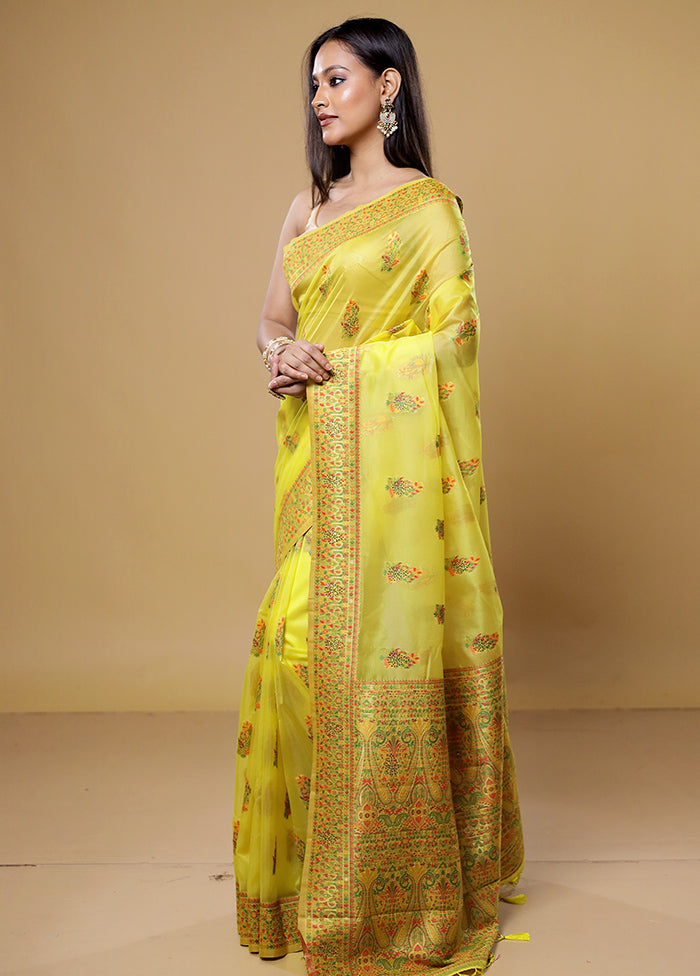 Yellow Organza Saree With Blouse Piece