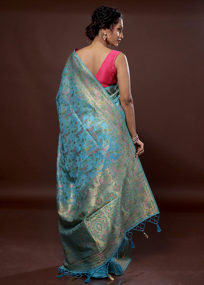 Green Organza Saree With Blouse Piece - Indian Silk House Agencies