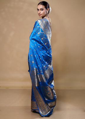 Blue Banarasi Silk Saree With Blouse Piece