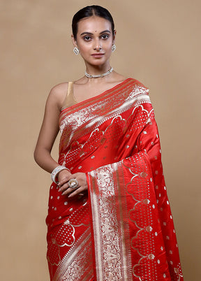 Red Banarasi Silk Saree With Blouse Piece