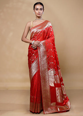 Red Banarasi Silk Saree With Blouse Piece