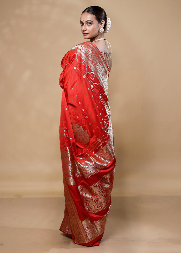 Red Banarasi Silk Saree With Blouse Piece