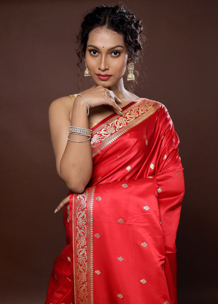 Red Banarasi Silk Saree With Blouse Piece - Indian Silk House Agencies