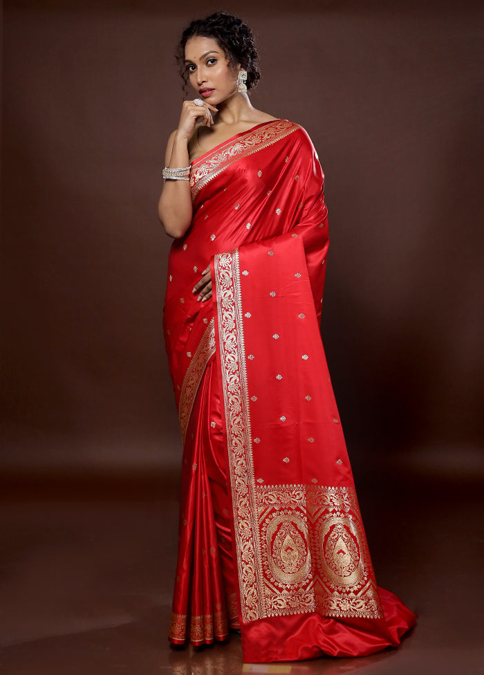 Red Banarasi Silk Saree With Blouse Piece - Indian Silk House Agencies