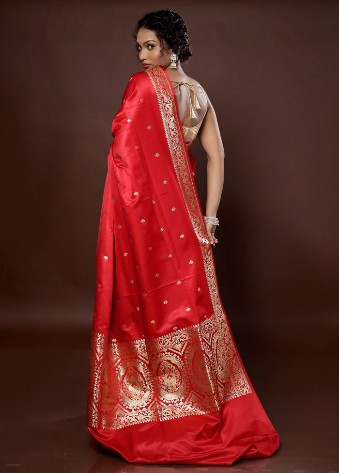 Red Banarasi Silk Saree With Blouse Piece - Indian Silk House Agencies