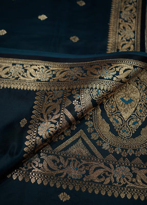 Blue Banarasi Silk Saree With Blouse Piece - Indian Silk House Agencies