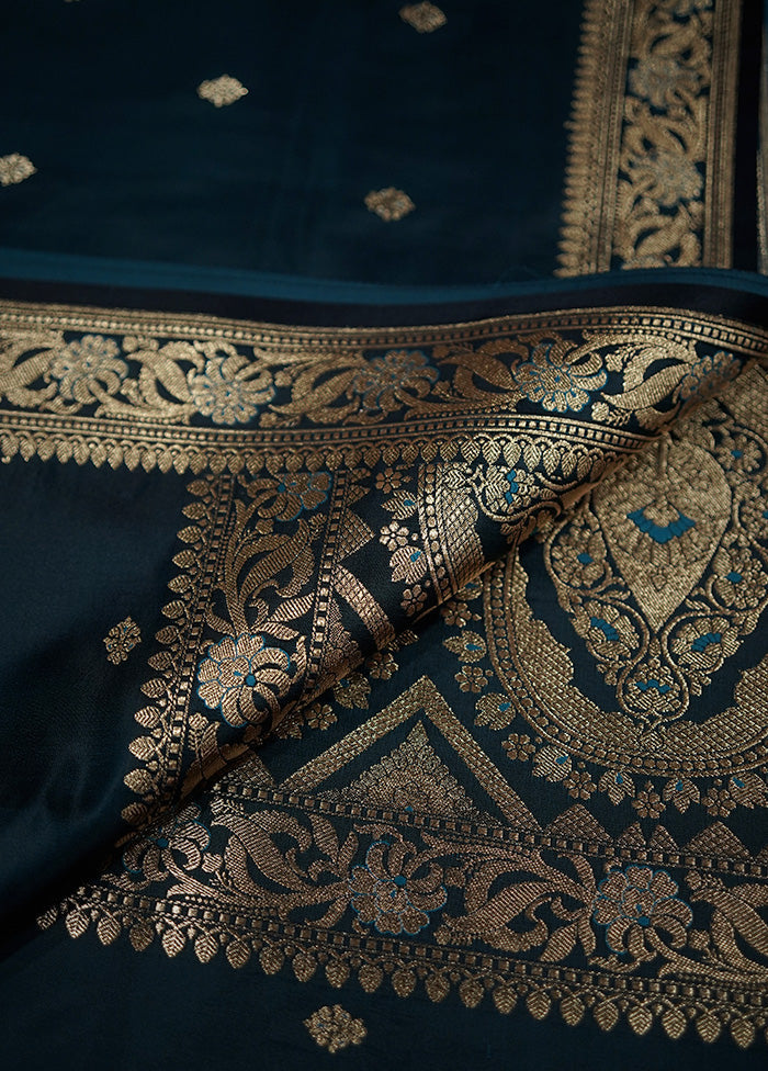 Blue Banarasi Silk Saree With Blouse Piece - Indian Silk House Agencies