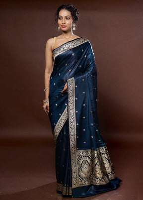 Blue Banarasi Silk Saree With Blouse Piece - Indian Silk House Agencies