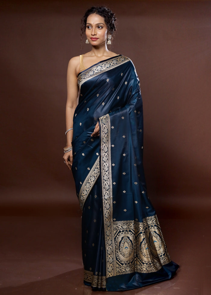 Blue Banarasi Silk Saree With Blouse Piece - Indian Silk House Agencies