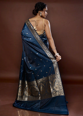 Blue Banarasi Silk Saree With Blouse Piece - Indian Silk House Agencies