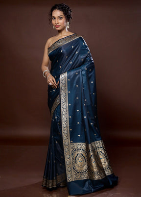 Blue Banarasi Silk Saree With Blouse Piece - Indian Silk House Agencies