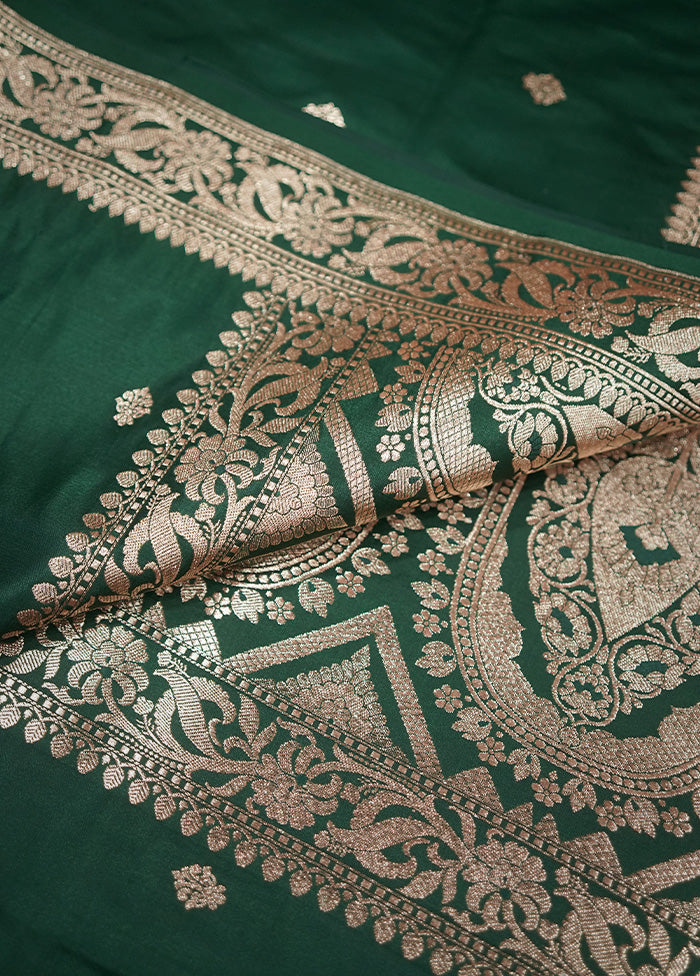 Green Banarasi Silk Saree With Blouse Piece - Indian Silk House Agencies