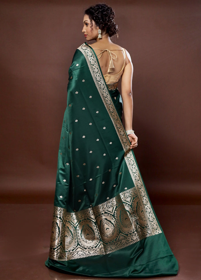 Green Banarasi Silk Saree With Blouse Piece - Indian Silk House Agencies