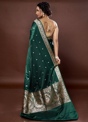 Green Banarasi Silk Saree With Blouse Piece - Indian Silk House Agencies