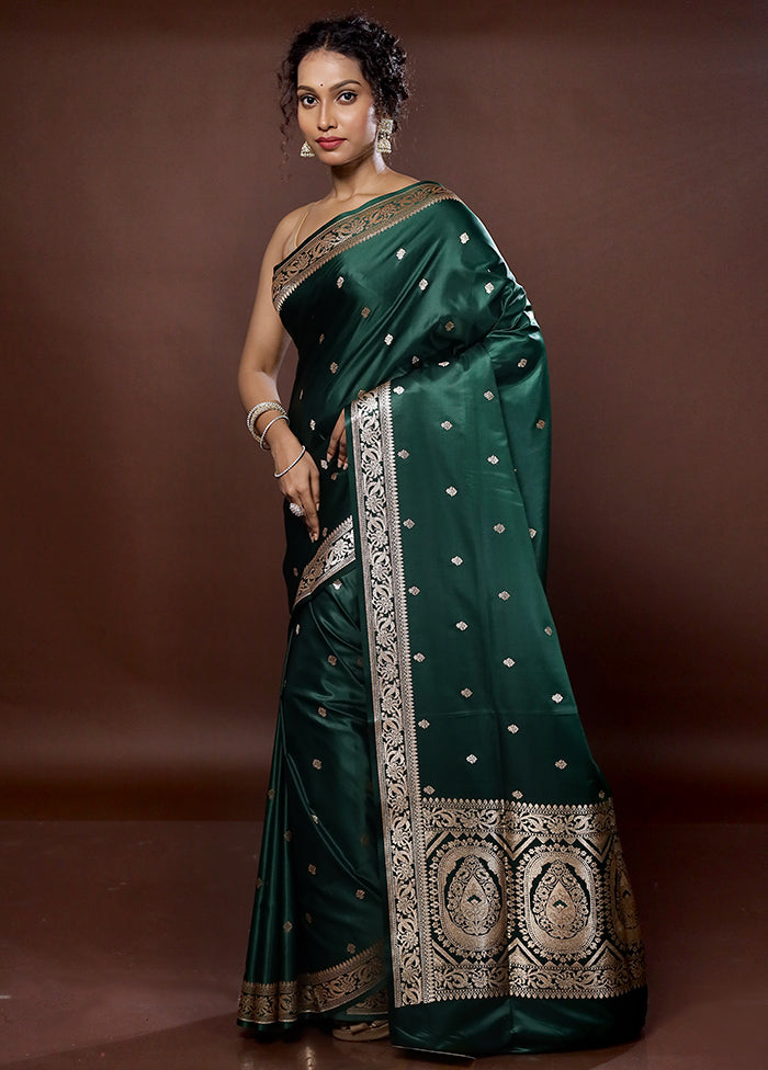 Green Banarasi Silk Saree With Blouse Piece - Indian Silk House Agencies