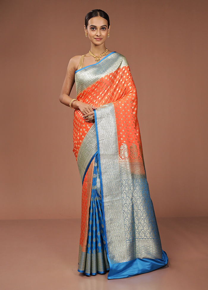 Rust Tanchoi Silk Saree With Blouse Piece