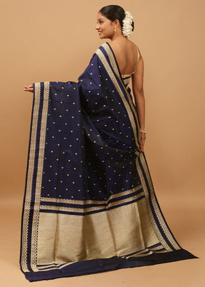 Blue Handloom Banarasi Pure Silk Saree With Blouse Piece