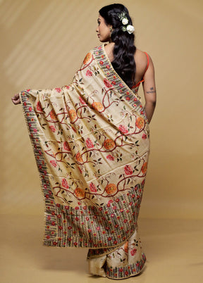 Cream Tussar Pure Silk Saree With Blouse Piece - Indian Silk House Agencies