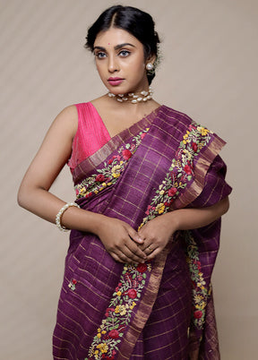 Purple Tussar Pure Silk Saree With Blouse Piece - Indian Silk House Agencies