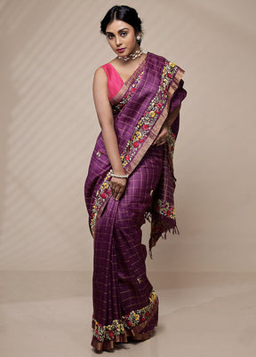 Purple Tussar Pure Silk Saree With Blouse Piece - Indian Silk House Agencies