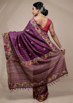 Purple Tussar Pure Silk Saree With Blouse Piece - Indian Silk House Agencies