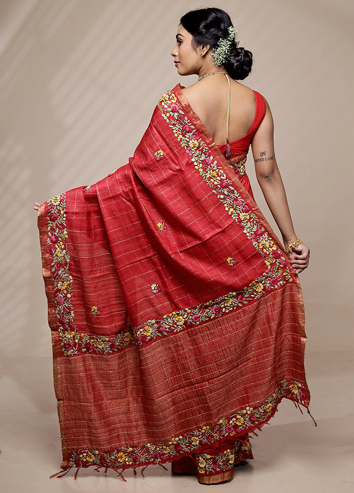 Pink Tussar Pure Silk Saree With Blouse Piece - Indian Silk House Agencies