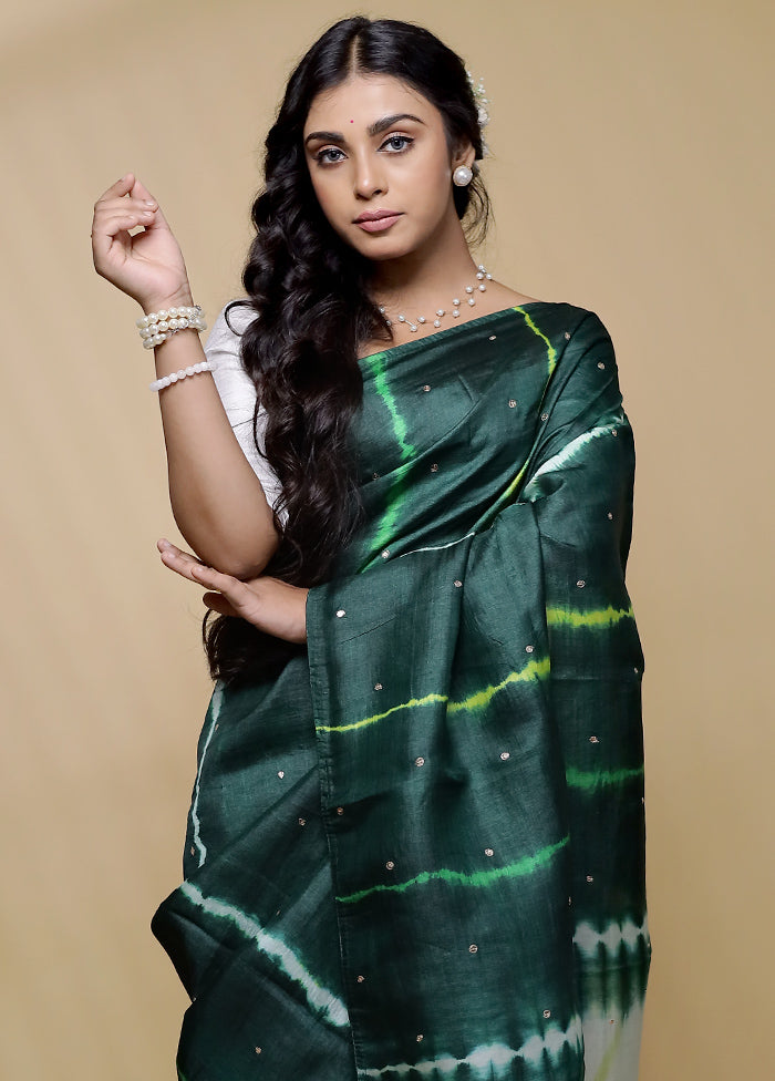 Green Tussar Pure Silk Saree With Blouse Piece - Indian Silk House Agencies