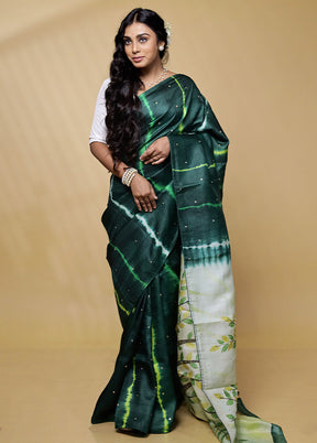 Green Tussar Pure Silk Saree With Blouse Piece - Indian Silk House Agencies