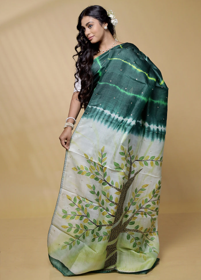 Green Tussar Pure Silk Saree With Blouse Piece - Indian Silk House Agencies