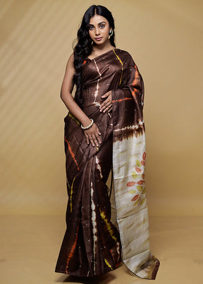 Brown Tussar Pure Silk Saree With Blouse Piece - Indian Silk House Agencies