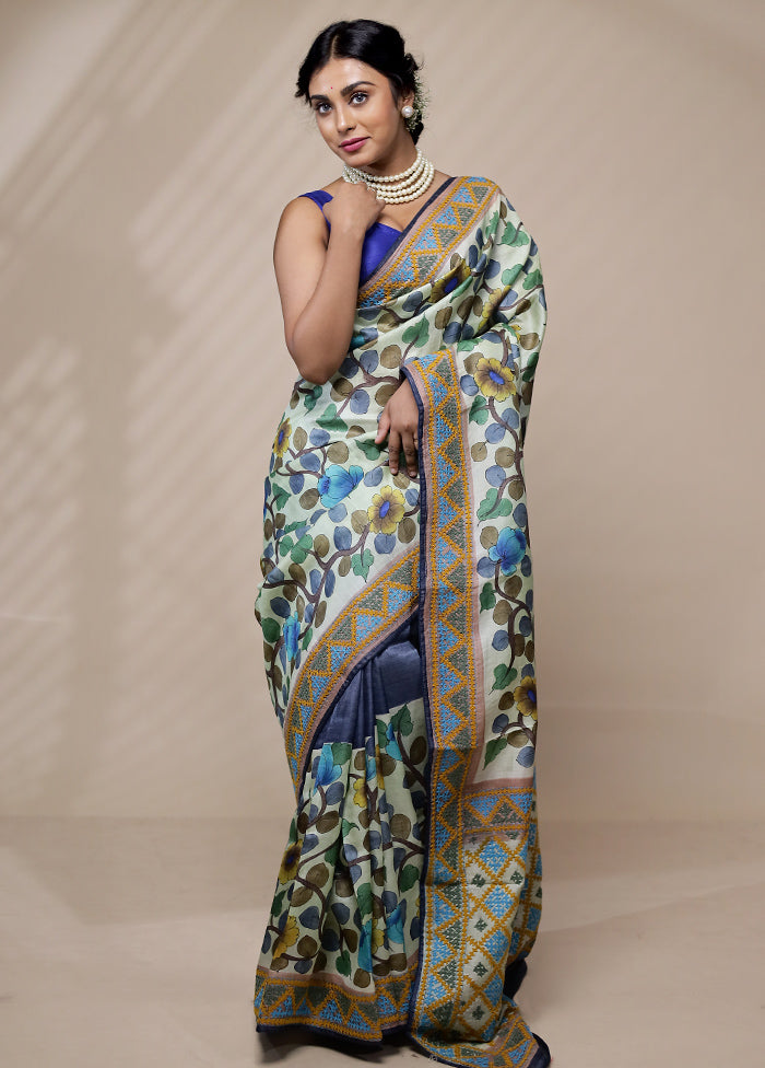 Cream Tussar Pure Silk Saree With Blouse Piece - Indian Silk House Agencies