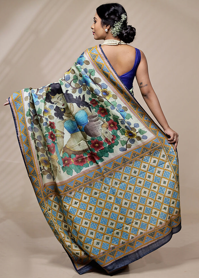 Cream Tussar Pure Silk Saree With Blouse Piece - Indian Silk House Agencies