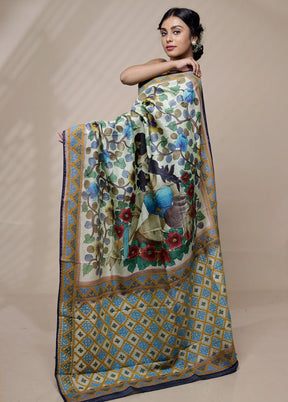 Cream Tussar Pure Silk Saree With Blouse Piece - Indian Silk House Agencies