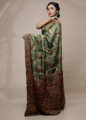 Green Tussar Pure Silk Saree With Blouse Piece - Indian Silk House Agencies