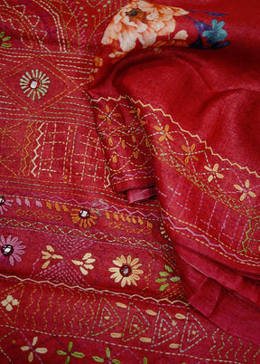 Red Tussar Pure Silk Saree With Blouse Piece - Indian Silk House Agencies