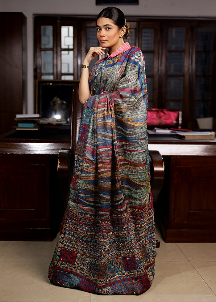 Grey Tussar Pure Silk Saree With Blouse Piece - Indian Silk House Agencies