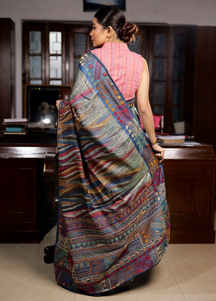 Grey Tussar Pure Silk Saree With Blouse Piece - Indian Silk House Agencies