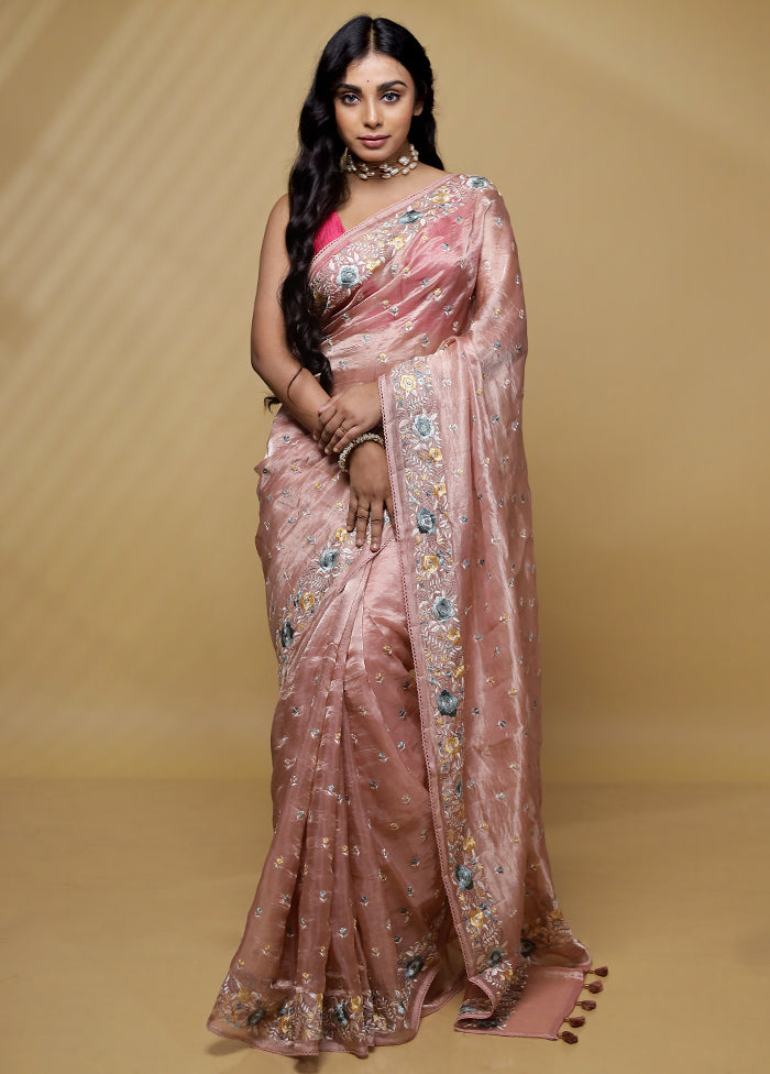 Pink Tissue Pure Silk Saree With Blouse Piece - Indian Silk House Agencies