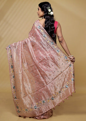 Pink Tissue Pure Silk Saree With Blouse Piece - Indian Silk House Agencies