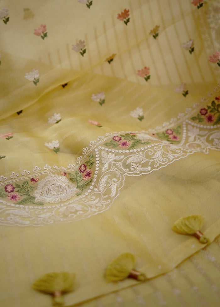 Cream Pure Organza Saree With Blouse Piece - Indian Silk House Agencies