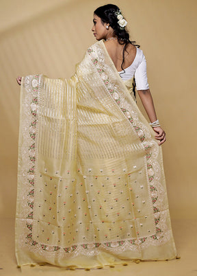 Cream Pure Organza Saree With Blouse Piece - Indian Silk House Agencies