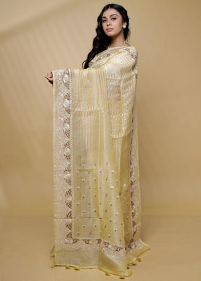 Cream Pure Organza Saree With Blouse Piece - Indian Silk House Agencies