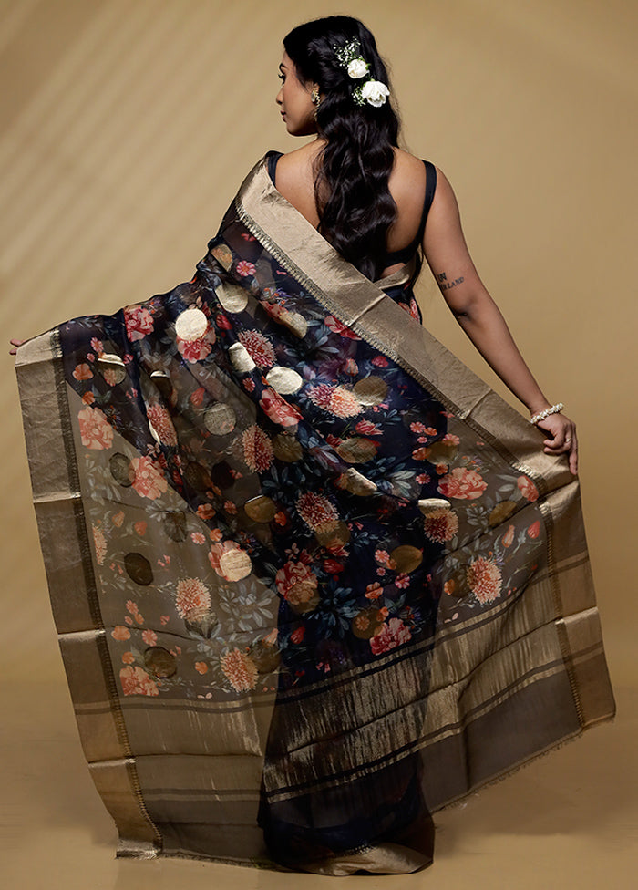 Blue Pure Organza Saree With Blouse Piece - Indian Silk House Agencies