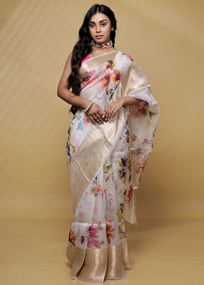 Cream Pure Organza Saree With Blouse Piece - Indian Silk House Agencies