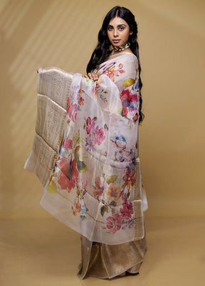 Cream Pure Organza Saree With Blouse Piece - Indian Silk House Agencies