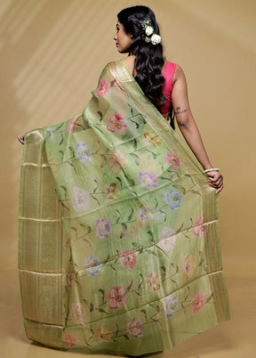 Green Pure Organza Saree With Blouse Piece - Indian Silk House Agencies